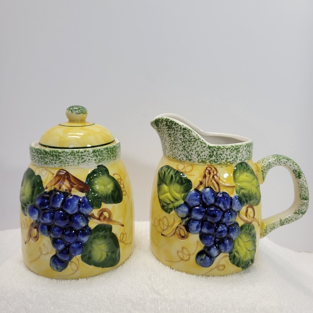 Panware Home Essentials Grapevine Creamer And Sugar With Lid Yellow Green